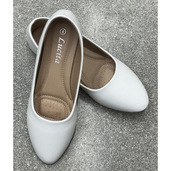 LUCITA / Friendly / White / Pointed Toe / Flats / Faux Leather Slip-On Shoes - Picture 5 of 8